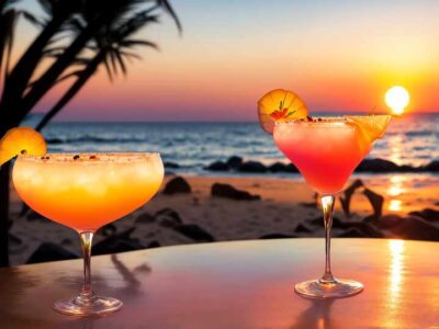 relaxed tropical drinks-beach sunset