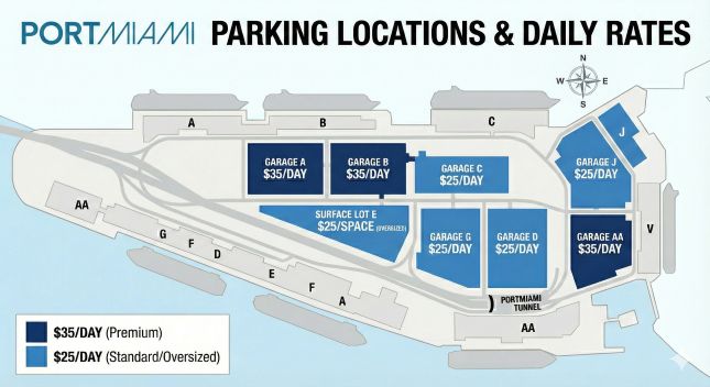 Cruise Port Miami Parking Map with compass